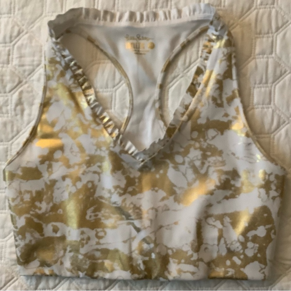 Lilly Pulitzer Gold and White Ruffled Sports Bra